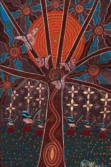 Blue Wren High Vibrations Aboriginal Art A6 STORY PostCard Single by Mirree